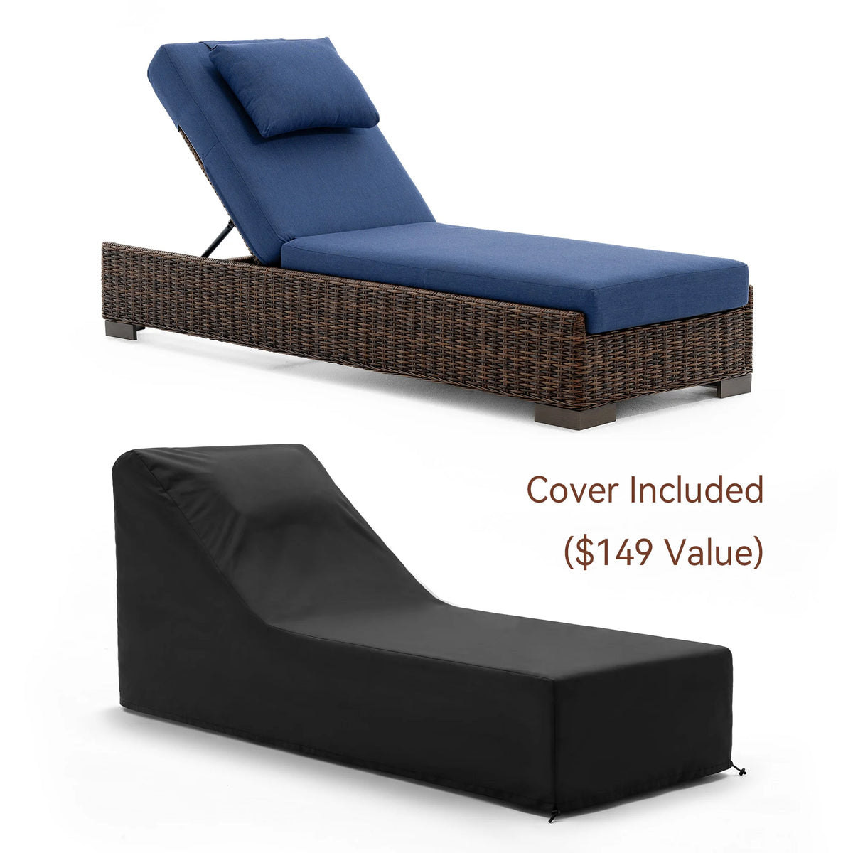 LOAM Outdoor Wicker Adjustable Chaise Lounge with Optional Cover & C-Shaped Side Table