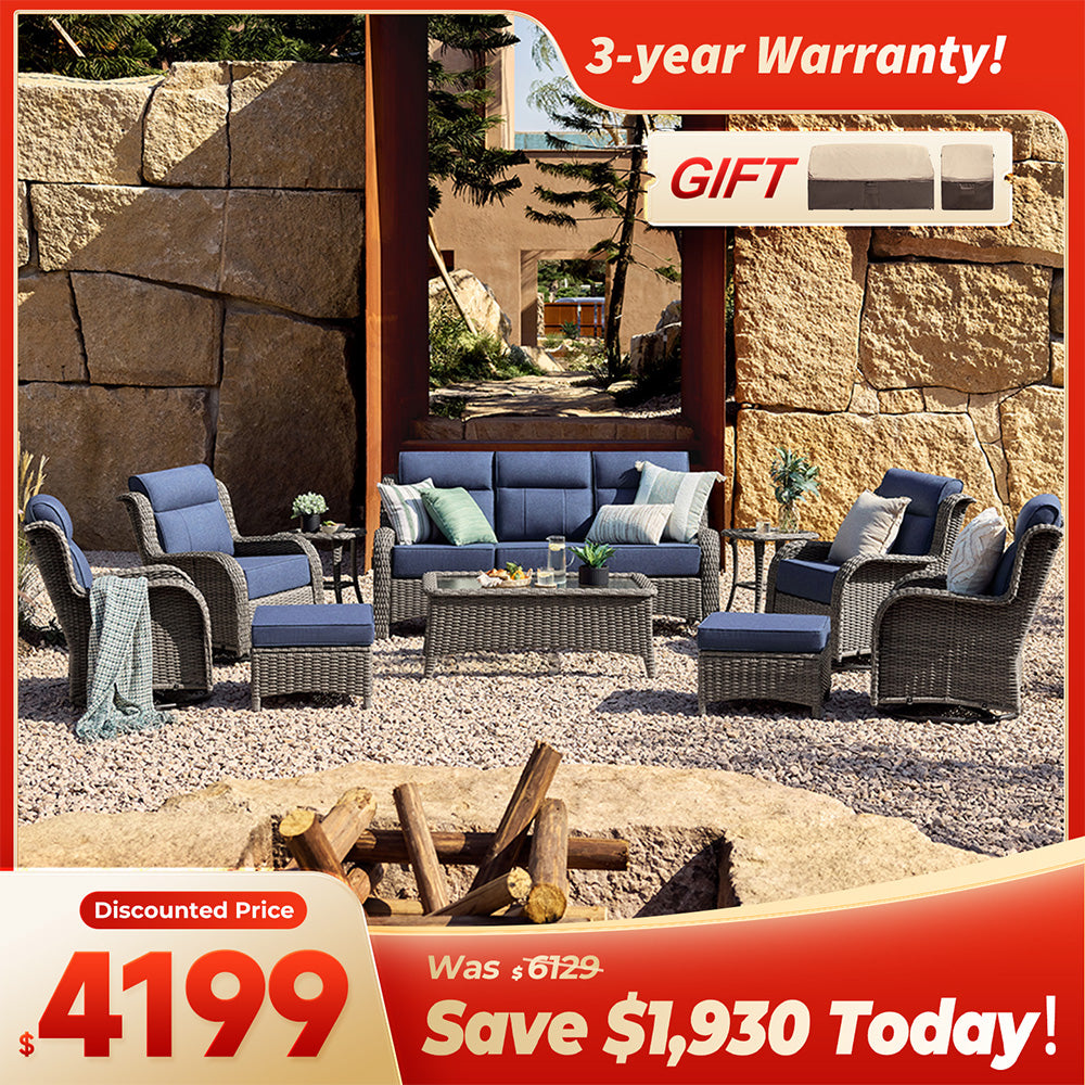 [Free Covers] TARN Patio Furniture 10-piece Wicker Sofa Set