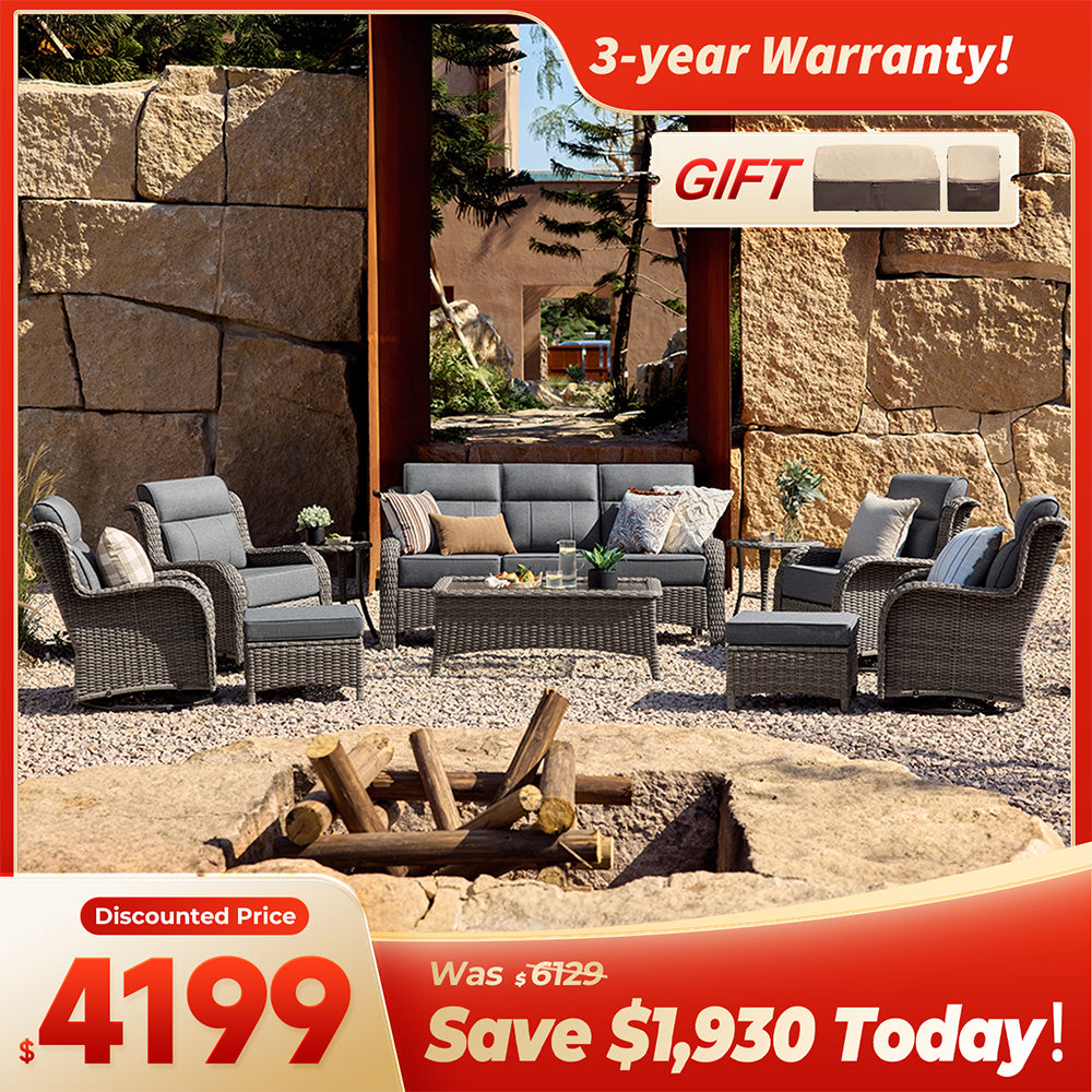 [Free Covers] TARN Patio Furniture 10-piece Wicker Sofa Set