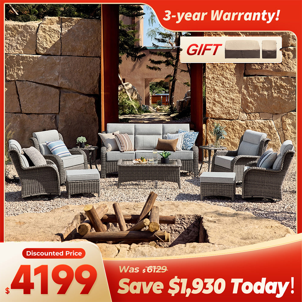 [Free Covers] TARN Patio Furniture 10-piece Wicker Sofa Set