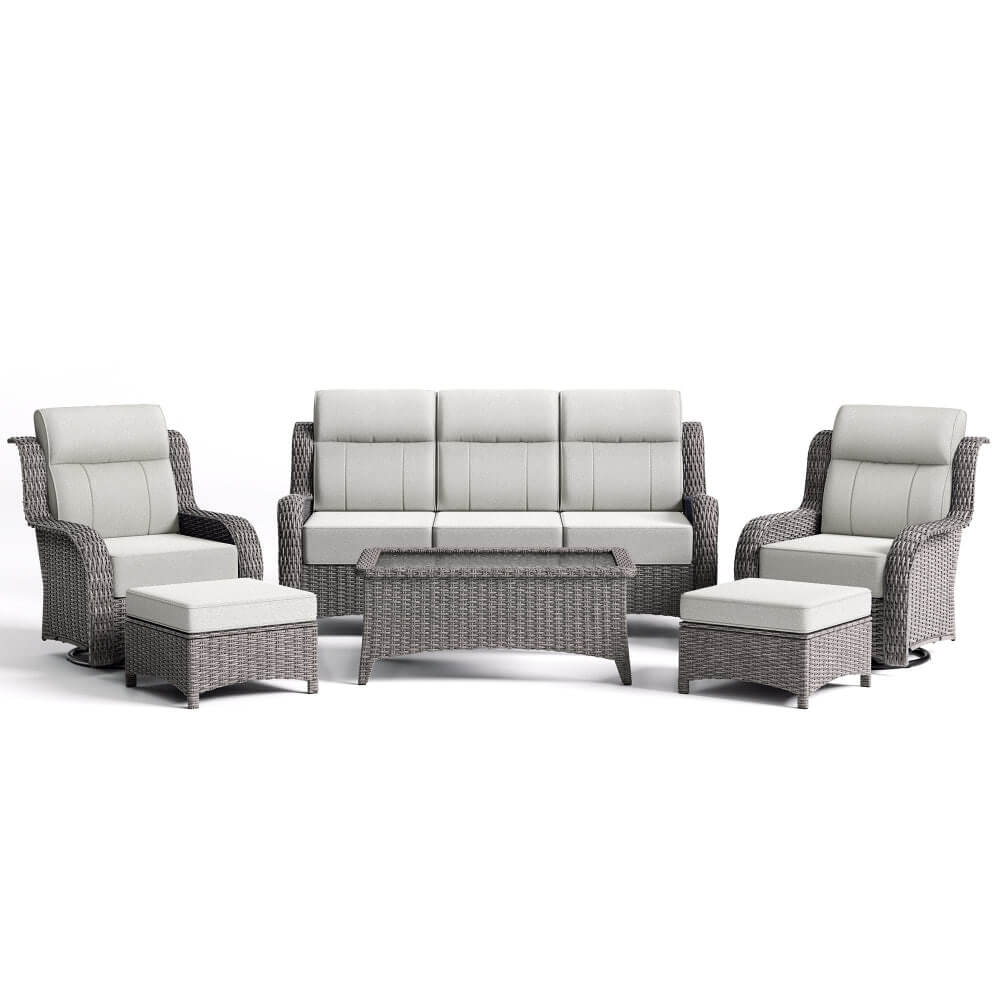 TARN Outdoor Wicker Sofa Set With Swivel Chairs