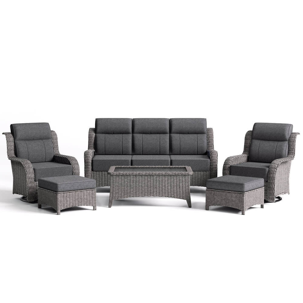 TARN Outdoor Wicker Sofa Set With Swivel Chairs