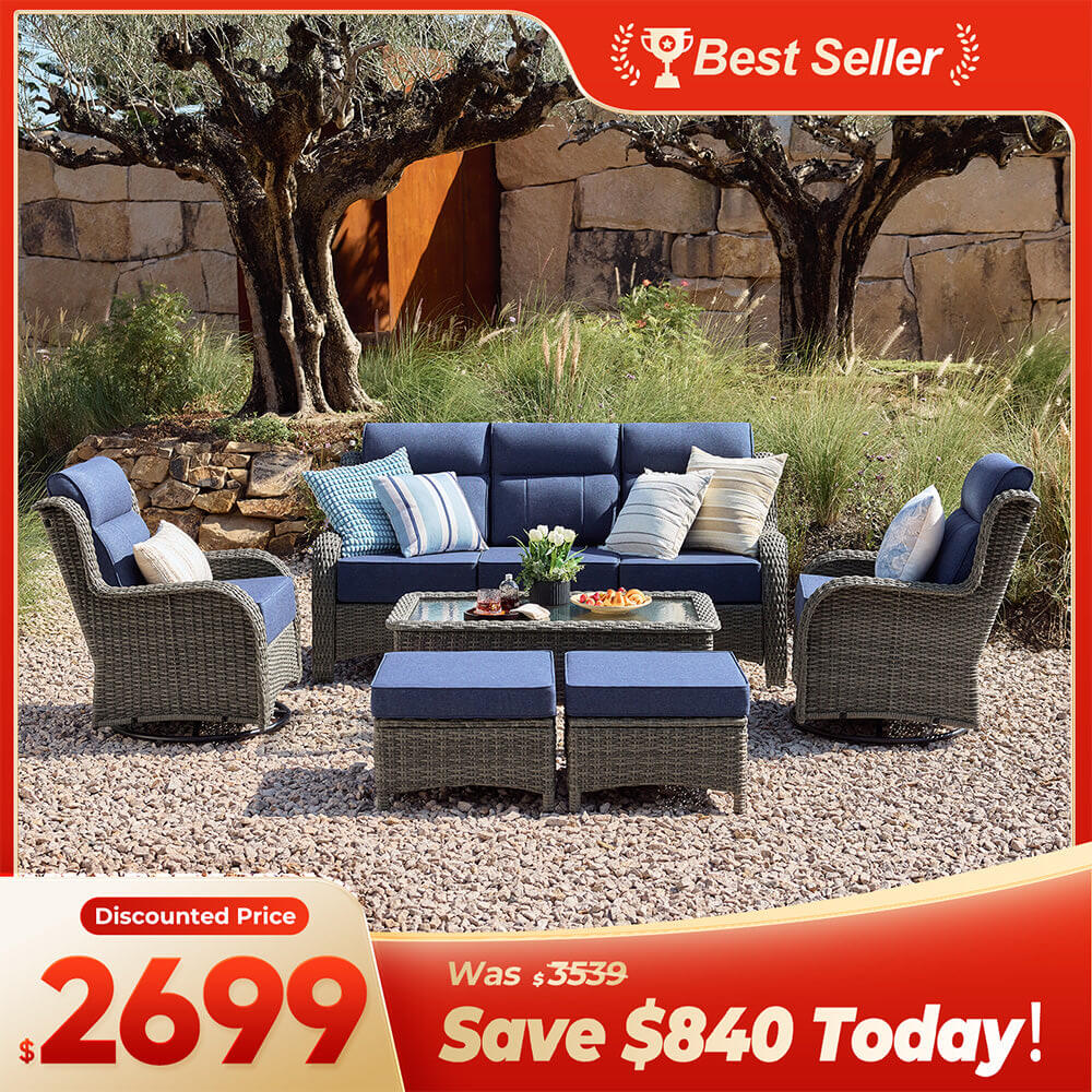 TARN Outdoor Wicker Sofa Set With Swivel Chairs
