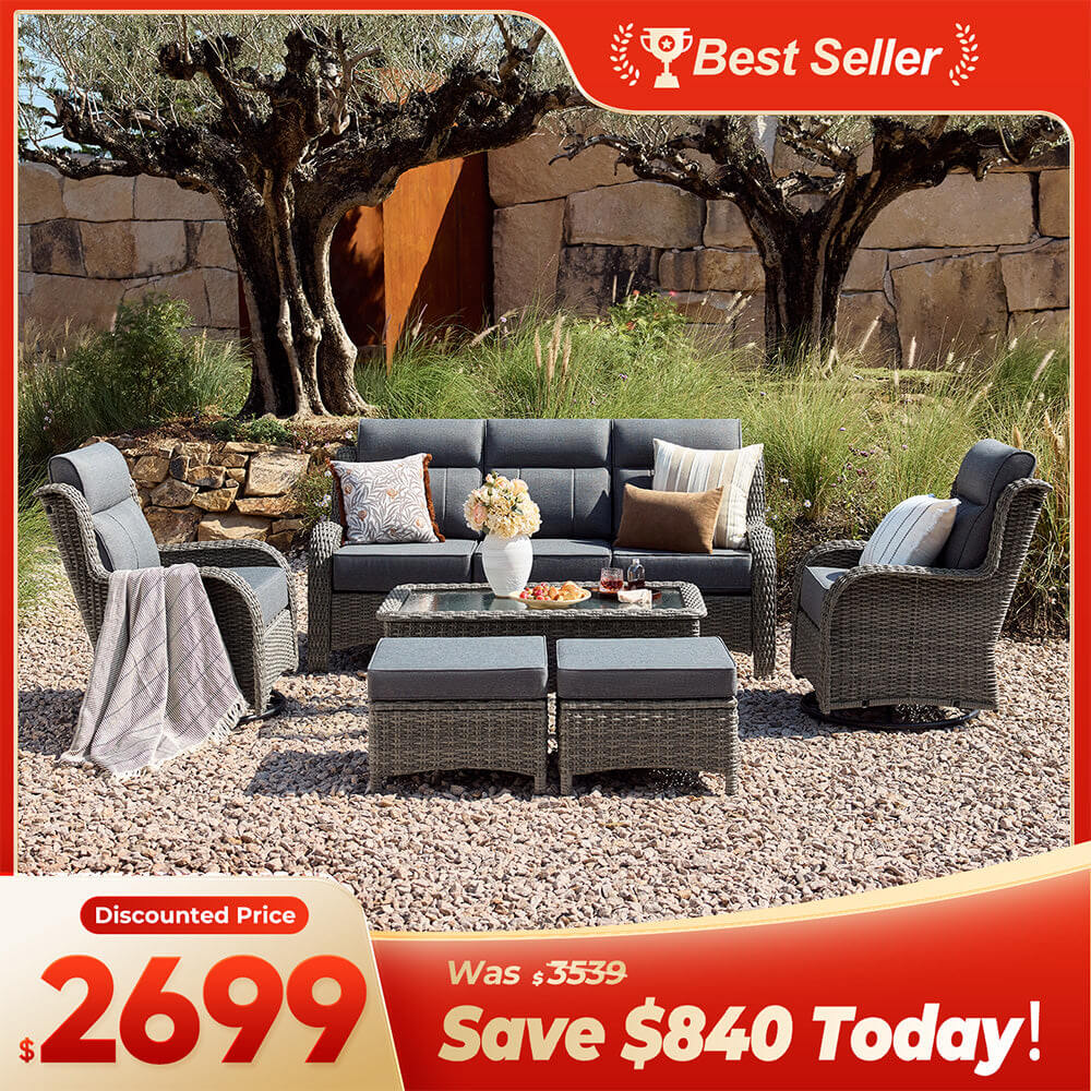 TARN Outdoor Wicker Sofa Set With Swivel Chairs