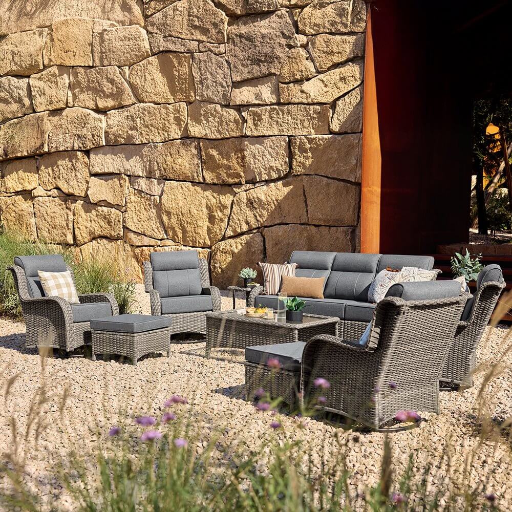 TARN Outdoor Wicker Sofa Set With Swivel Chairs