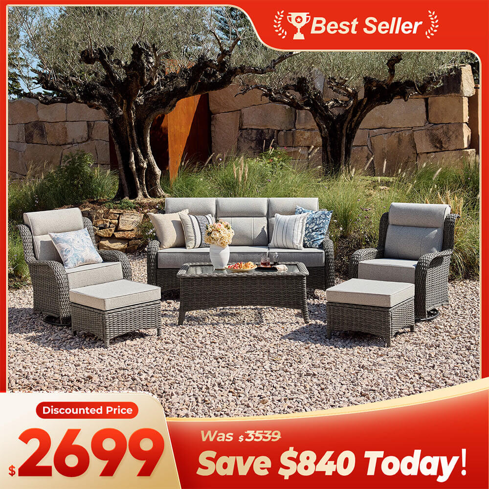 TARN Outdoor Wicker Sofa Set With Swivel Chairs