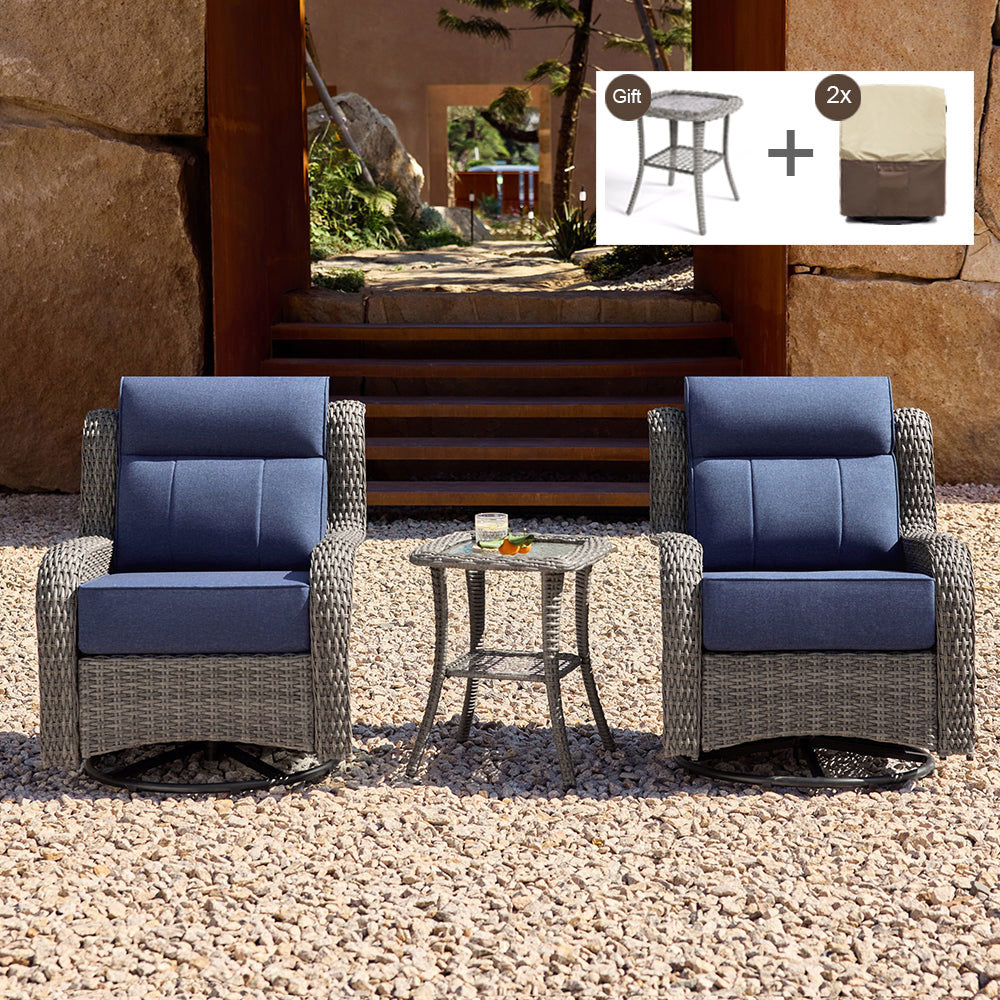 TARN Outdoor Wicker Swivel Glider Chairs with Side Table
