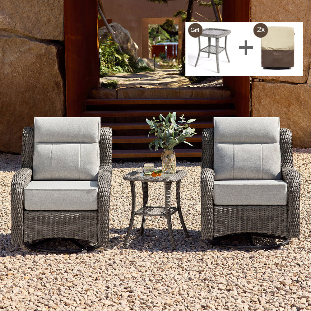 TARN Outdoor Wicker Swivel Glider Chairs with Side Table