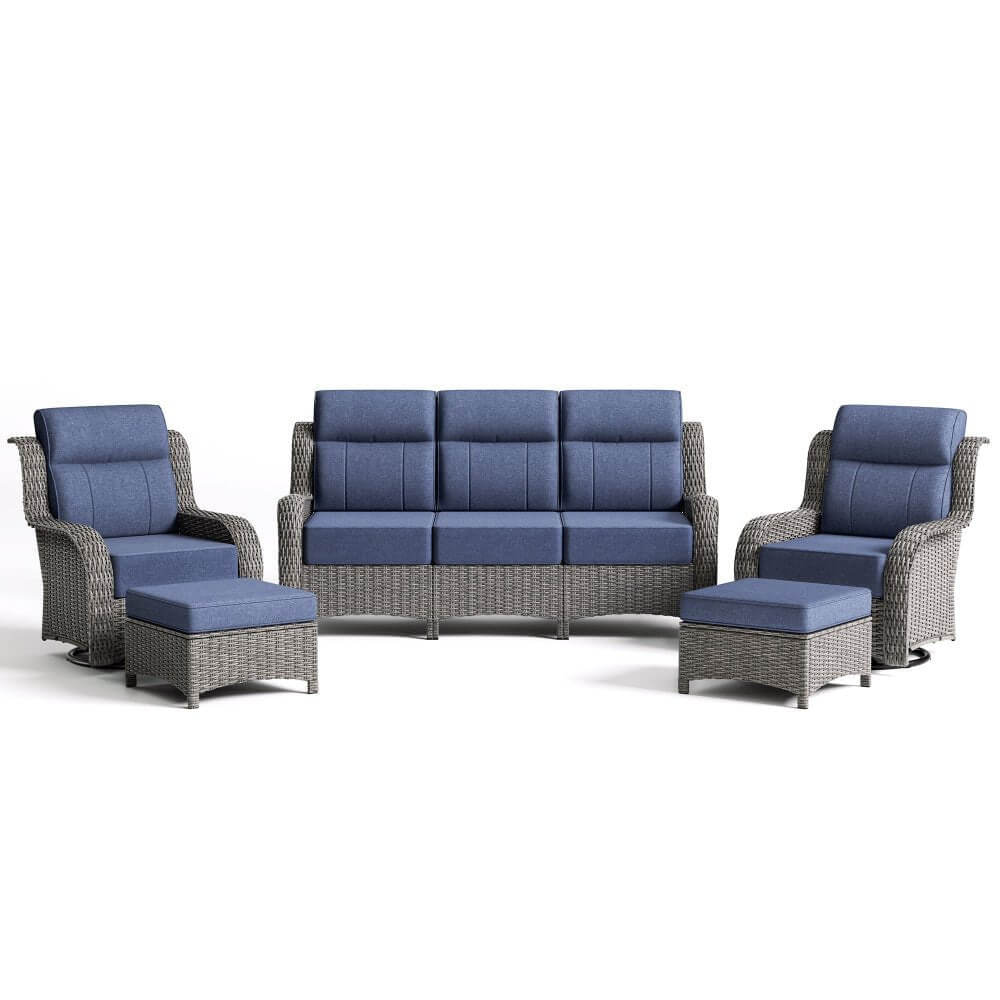TARN Outdoor Wicker Sofa Set With Swivel Chairs