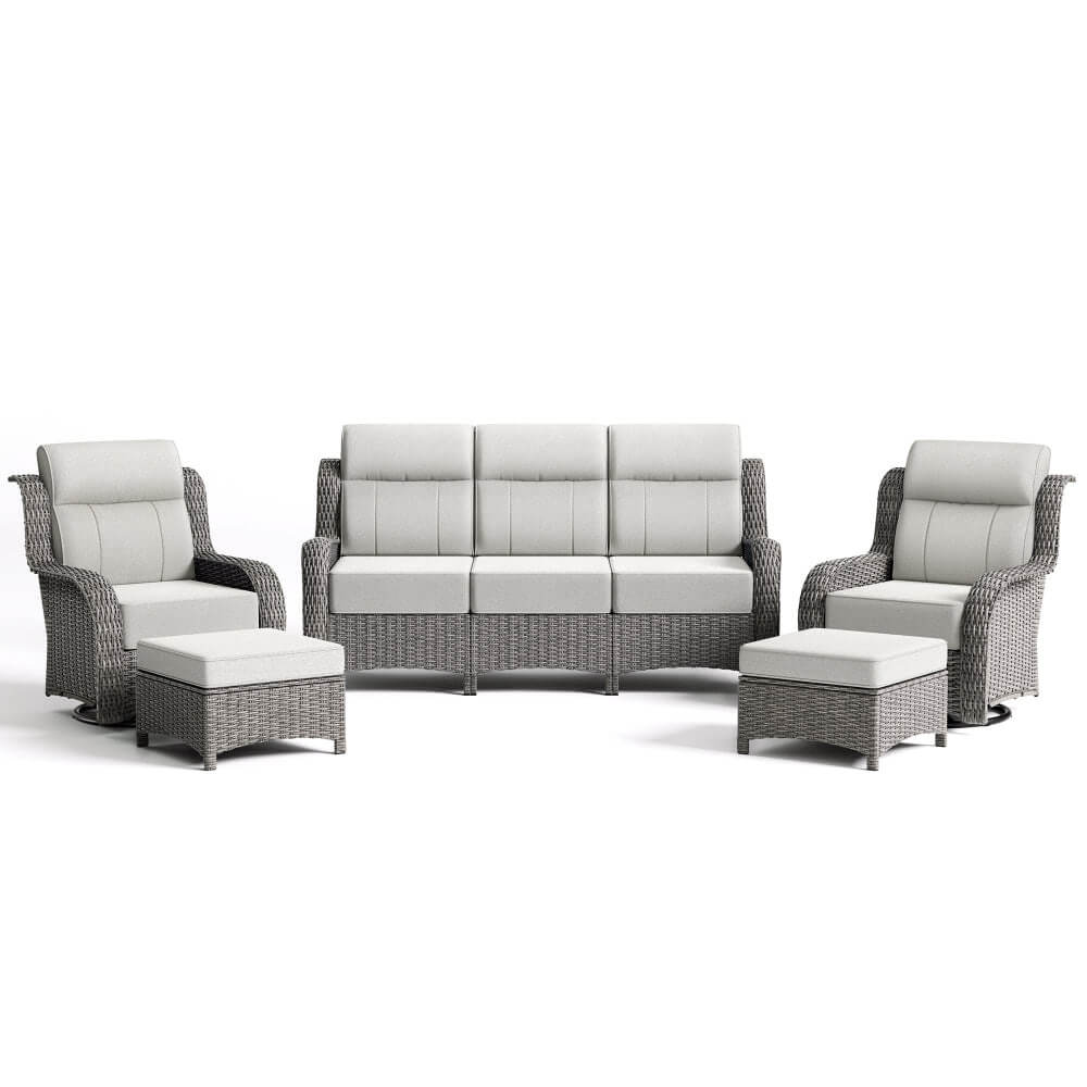 TARN Outdoor Wicker Sofa Set With Swivel Chairs