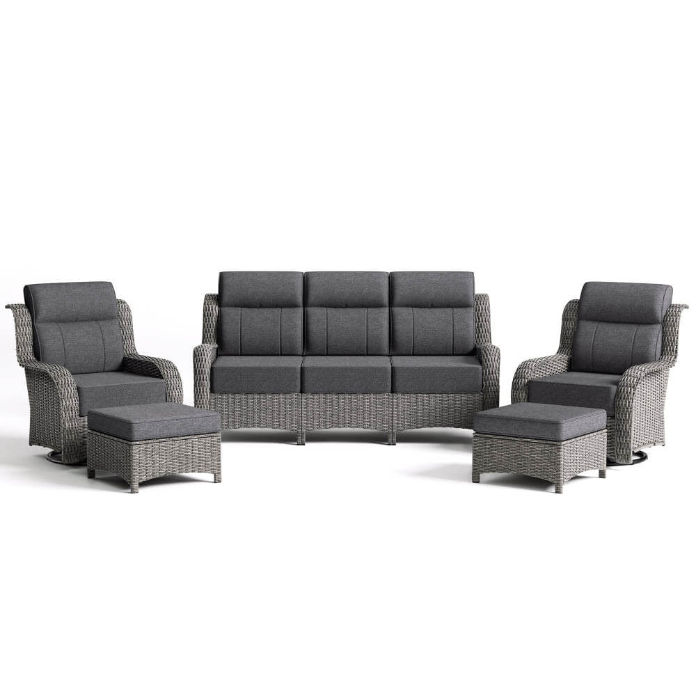 TARN Outdoor Wicker Sofa Set With Swivel Chairs