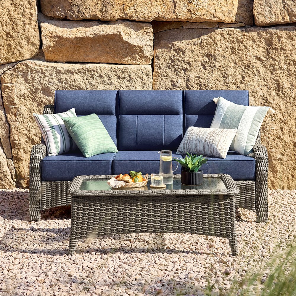 TARN Outdoor Dark Gray Wicker Sofa And Swivel Glider Chair Set