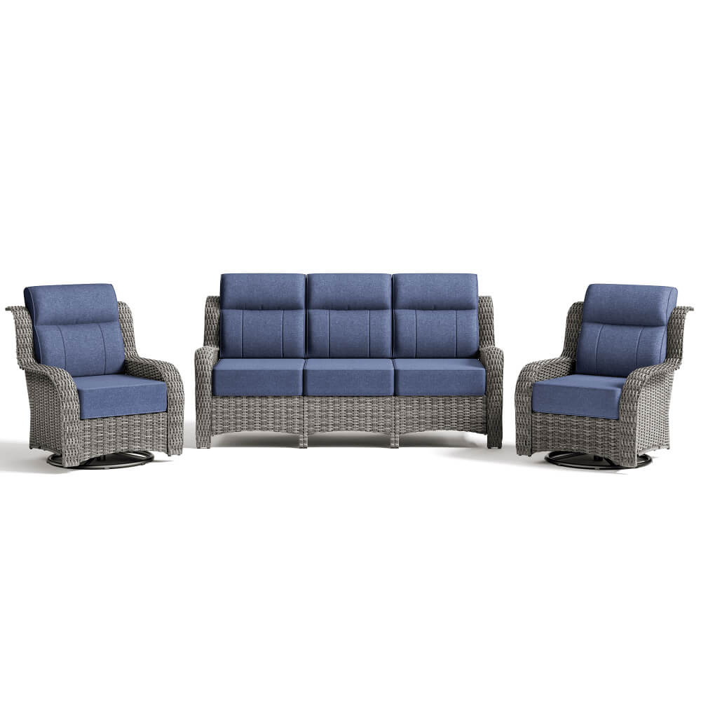TARN Outdoor Wicker Sofa Set With Swivel Chairs