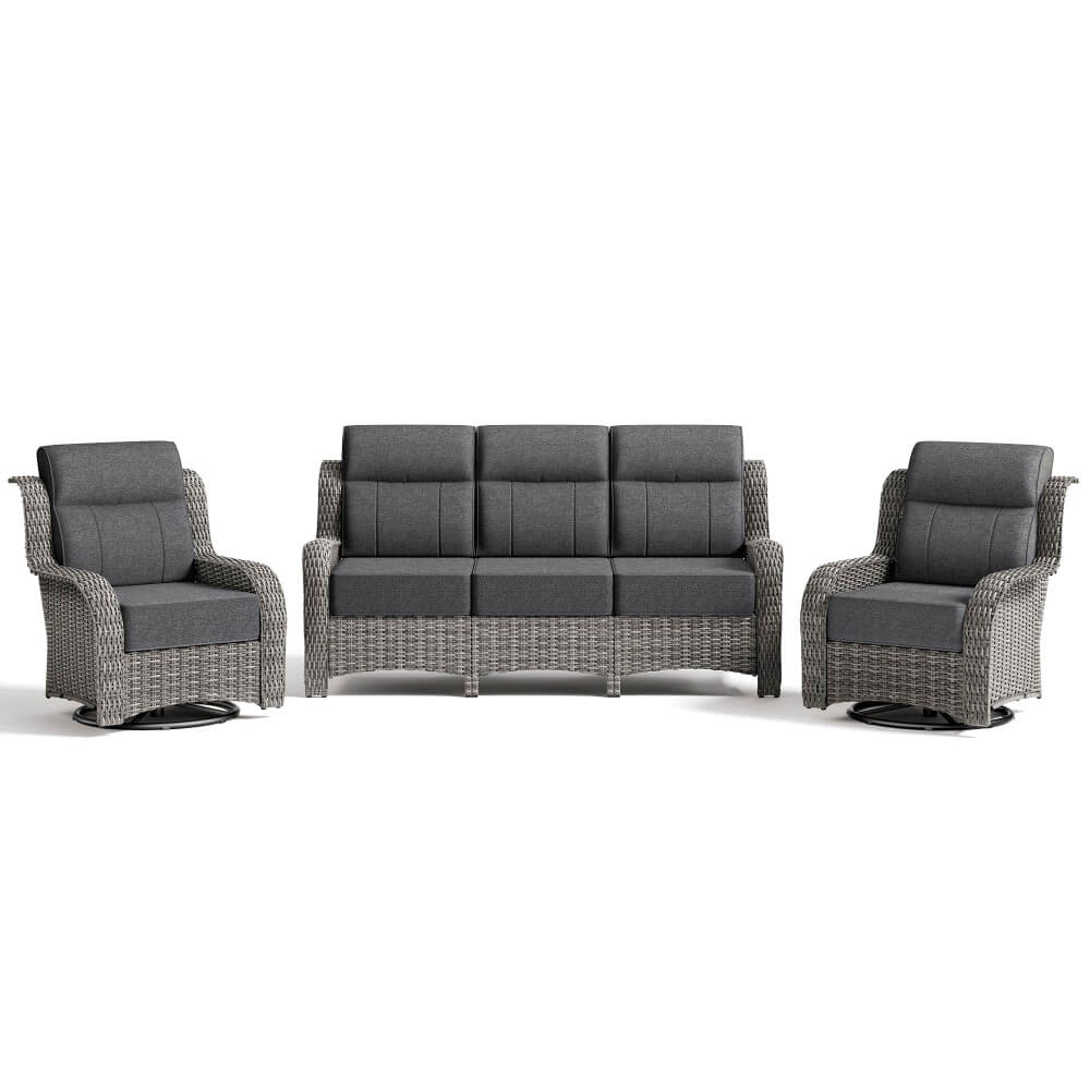 TARN Outdoor Wicker Sofa Set With Swivel Chairs