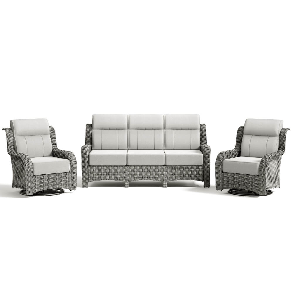 TARN Outdoor Wicker Sofa Set With Swivel Chairs