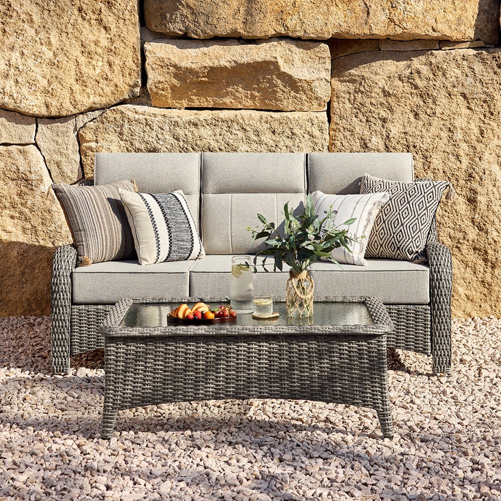 TARN Outdoor Dark Gray Wicker Sofa And Swivel Glider Chair Set
