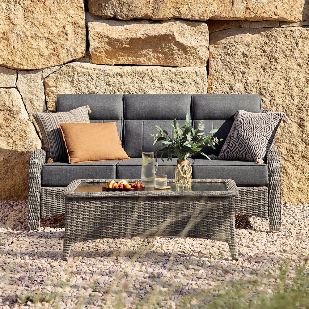 TARN Outdoor Dark Gray Wicker Sofa And Swivel Glider Chair Set