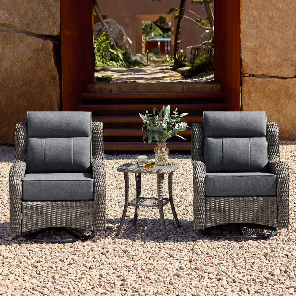 Patio Wicker Swivel Glider Chairs Set with Customizable Ottoman & Side Table
