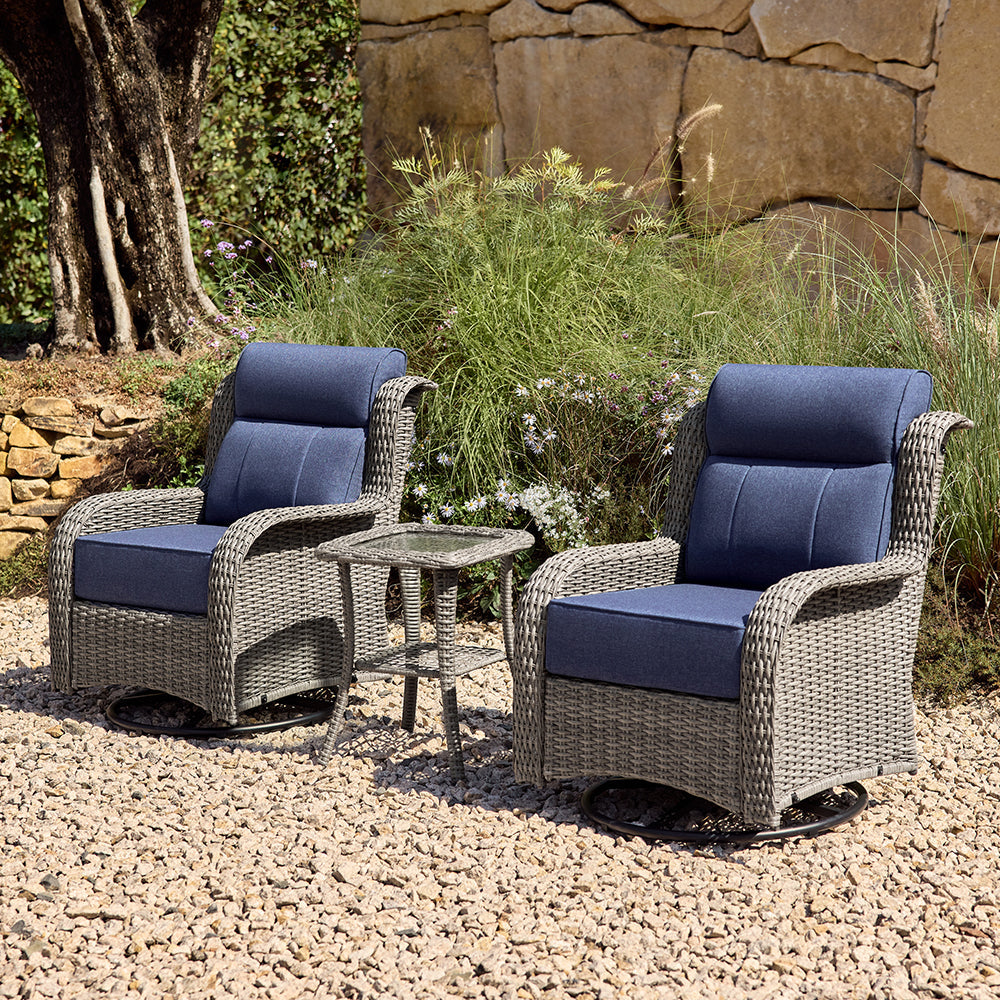 Patio Wicker Swivel Glider Chairs Set with Customizable Ottoman & Side Table