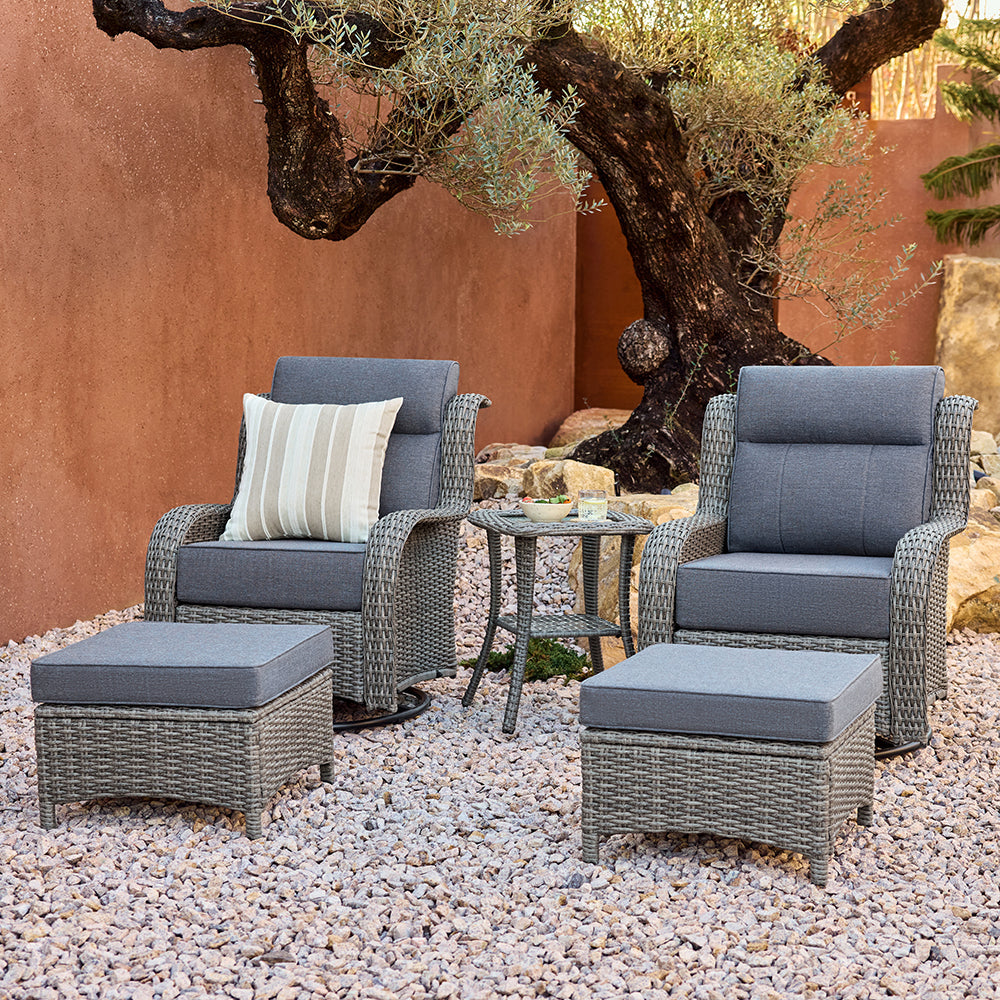 Patio Wicker Swivel Glider Chairs Set with Customizable Ottoman & Side Table