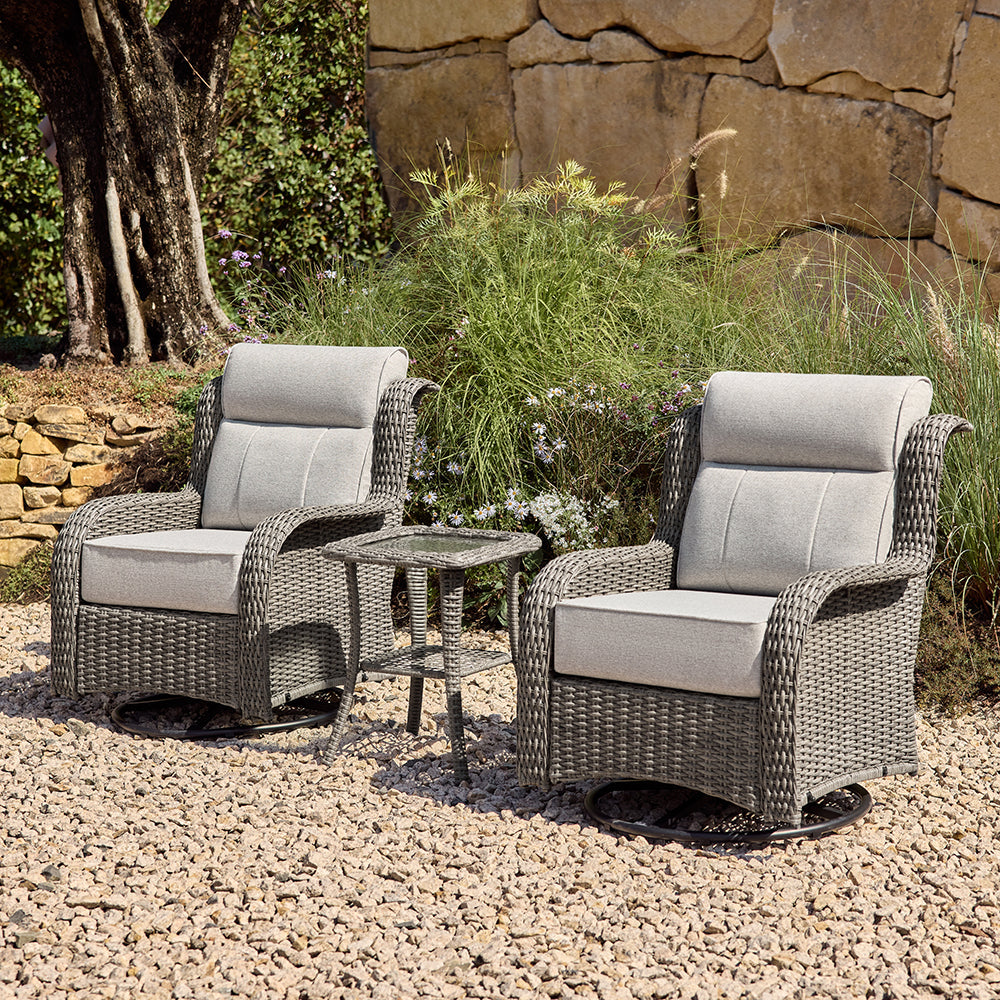 Patio Wicker Swivel Glider Chairs Set with Customizable Ottoman & Side Table