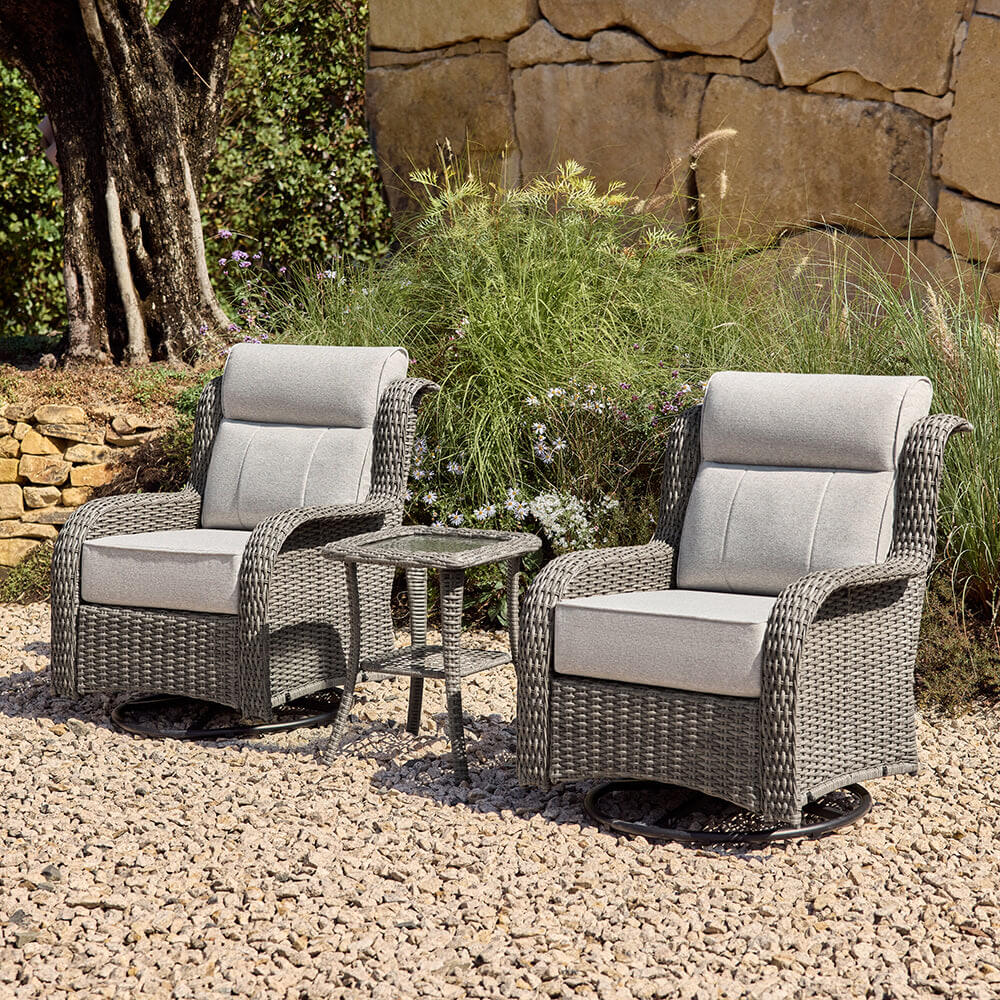 TARN Outdoor Wicker Swivel Glider Chairs with Side Table