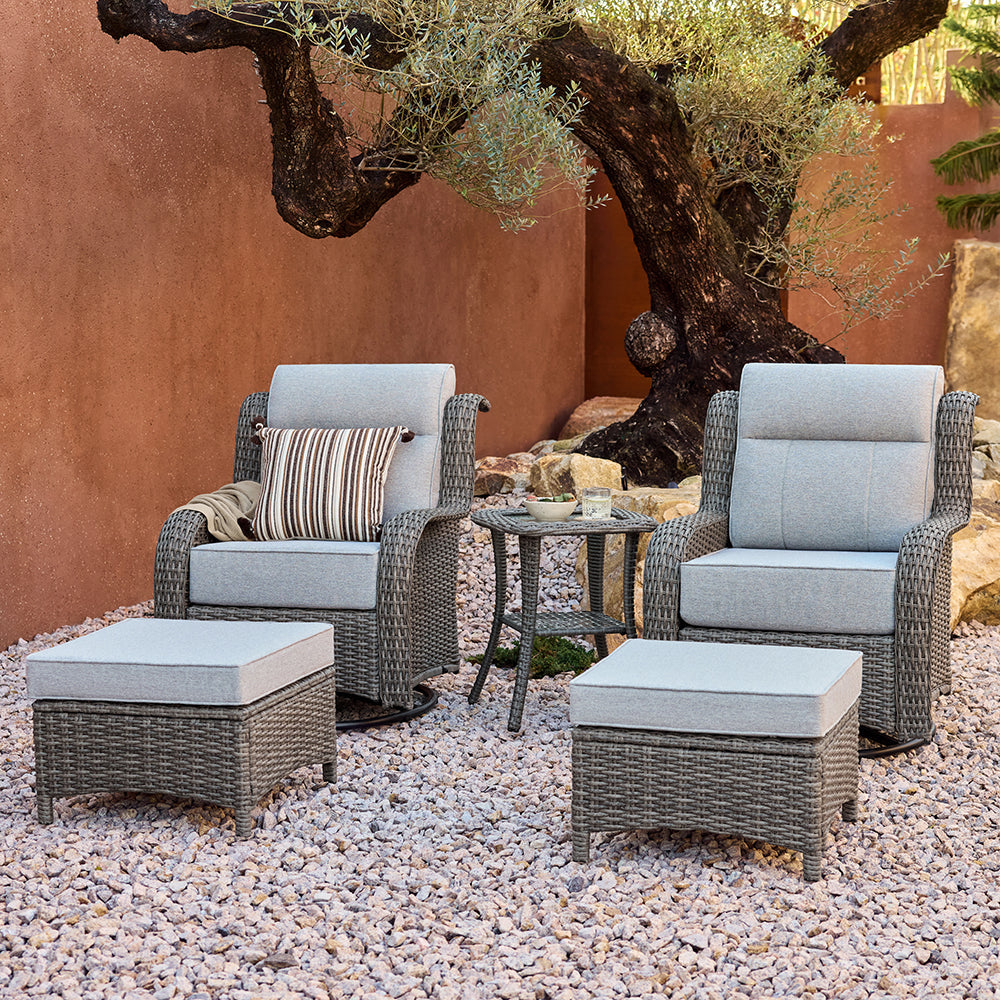 Patio Wicker Swivel Glider Chairs Set with Customizable Ottoman & Side Table