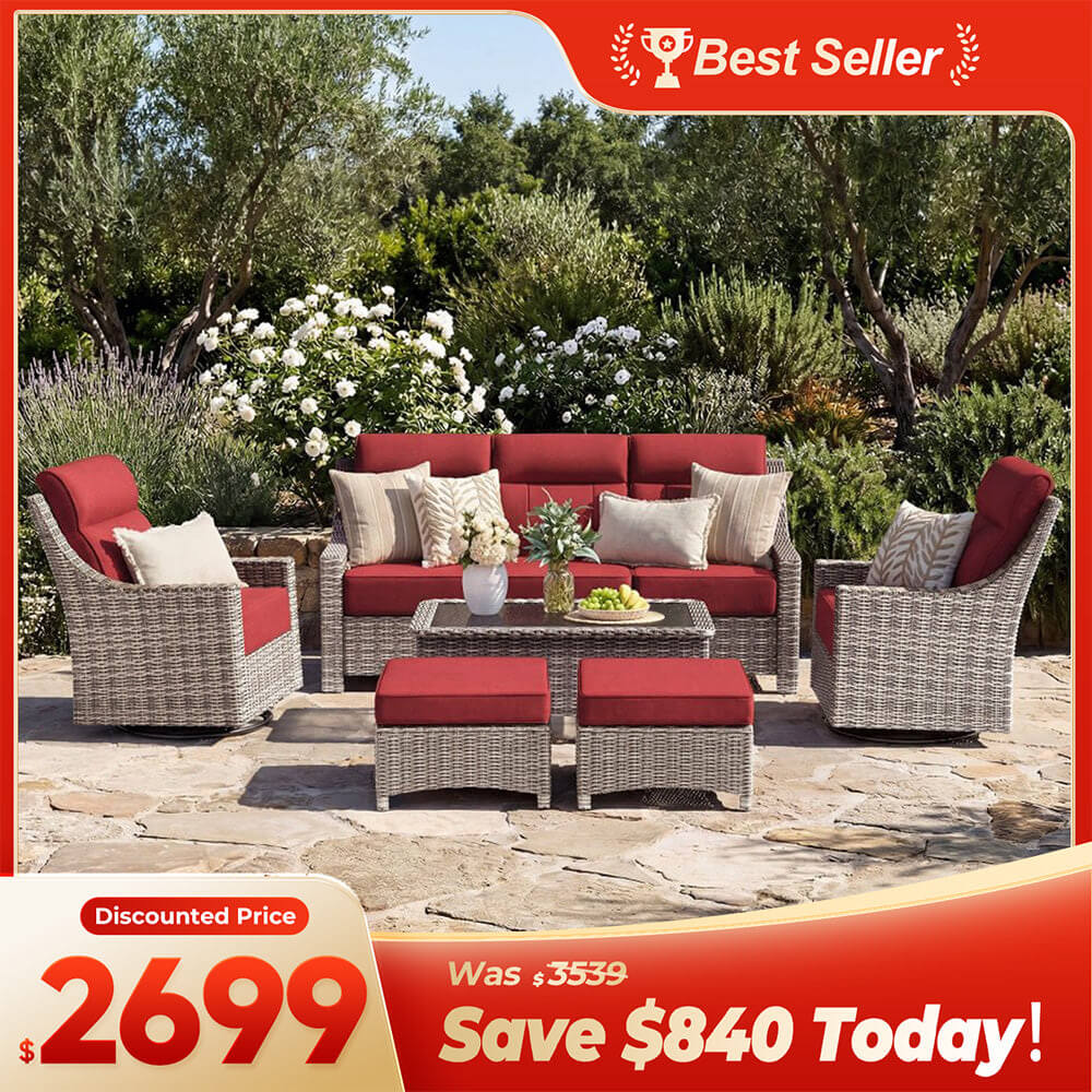 NEVE Outdoor Wicker 6 Piece Sofa Set With Coffee Table