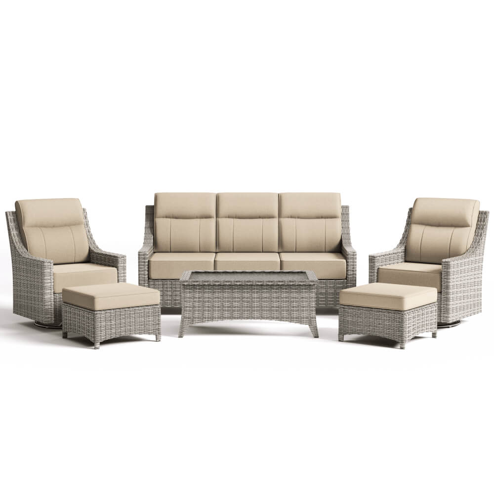 NEVE Outdoor Wicker 6 Piece Sofa Set With Coffee Table