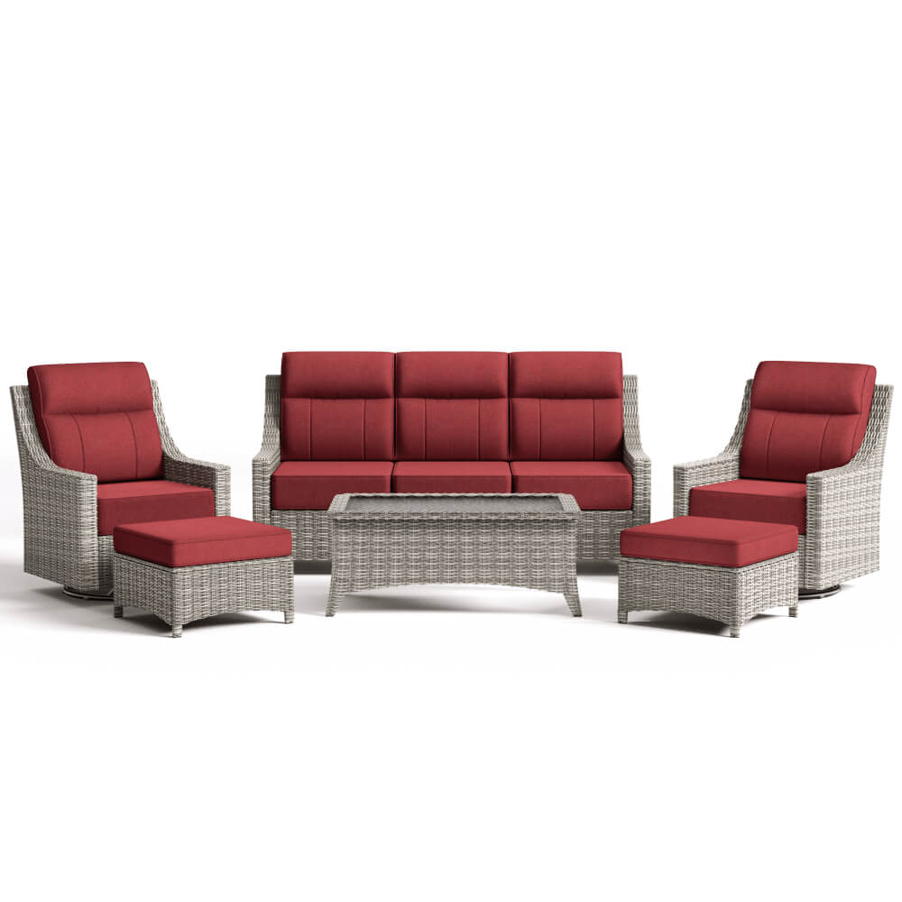 NEVE Outdoor Wicker 6 Piece Sofa Set With Coffee Table