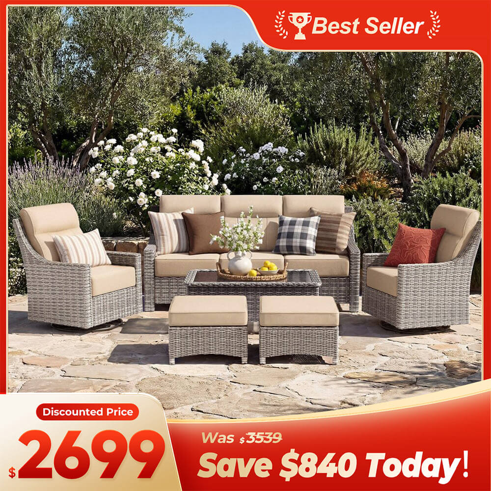 NEVE Outdoor Wicker 6 Piece Sofa Set With Coffee Table