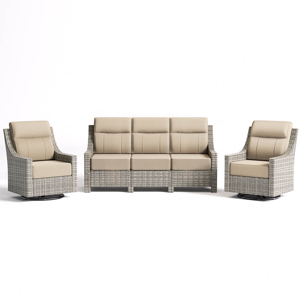 NEVE Patio Furniture 3-Piece Wicker Sofa Set with Swivel Chairs