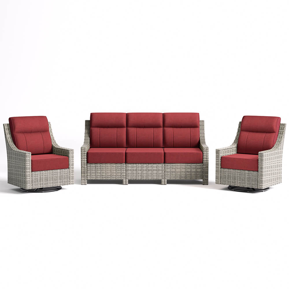 NEVE 3-Piece Wicker Sofa Set with Swivel Chairs