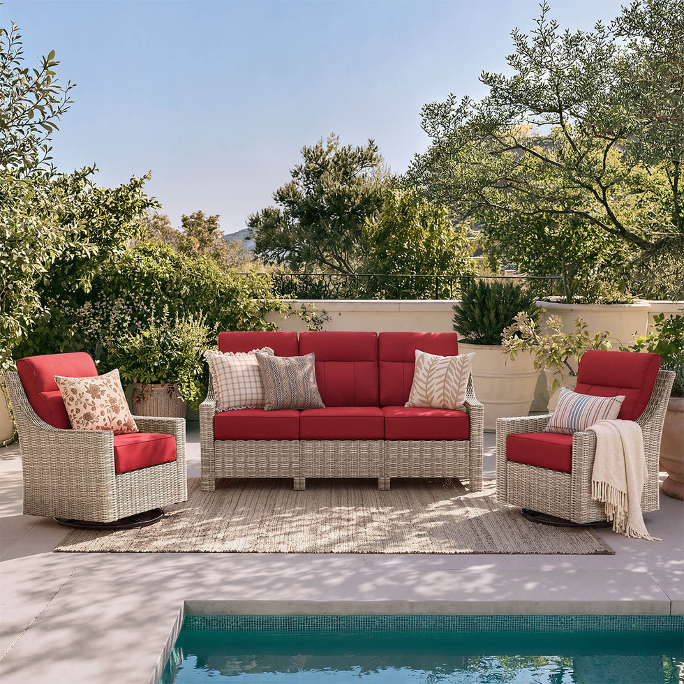 NEVE 3-Piece Wicker Sofa Set with Swivel Chairs