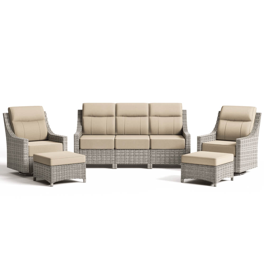 NEVE Outdoor Wicker 6 Piece Sofa Set With Coffee Table