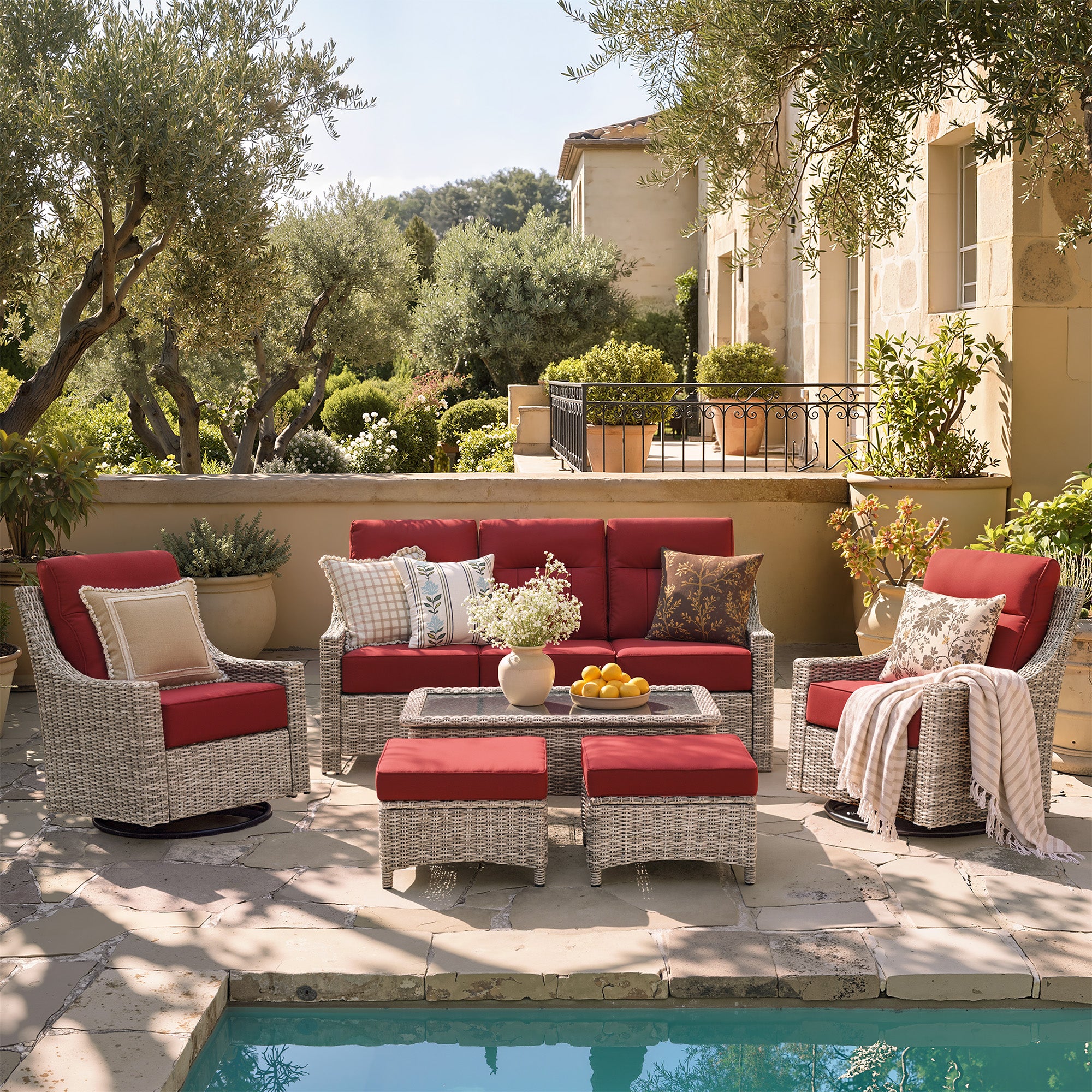 NEVE Outdoor Wicker 6 Piece Sofa Set With Coffee Table