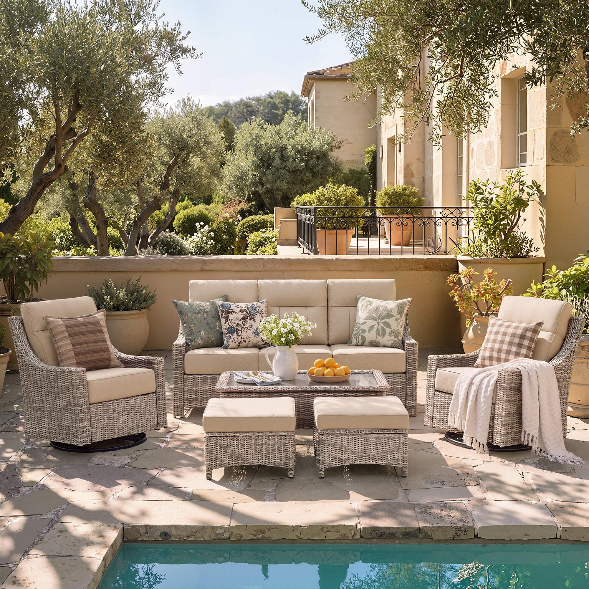 NEVE Outdoor Wicker 6 Piece Sofa Set With Coffee Table