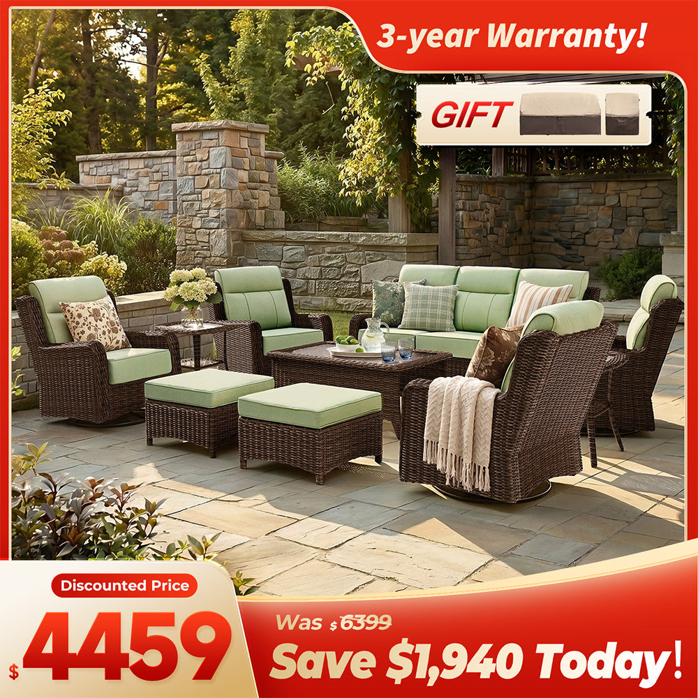 [Free Covers] LOAM Patio Furniture 10-piece Wicker Sofa Set