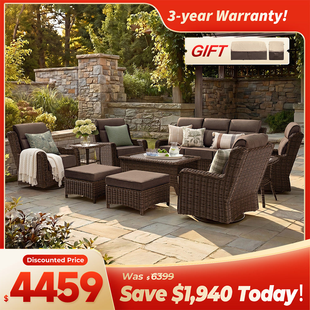 [Free Covers] LOAM Patio Furniture 10-piece Wicker Sofa Set