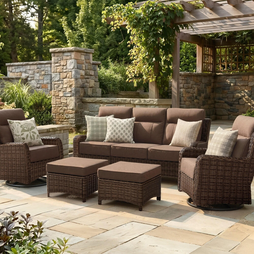 LOAM Outdoor Wicker Patio Furniture Set with Ottomans - ReedStead