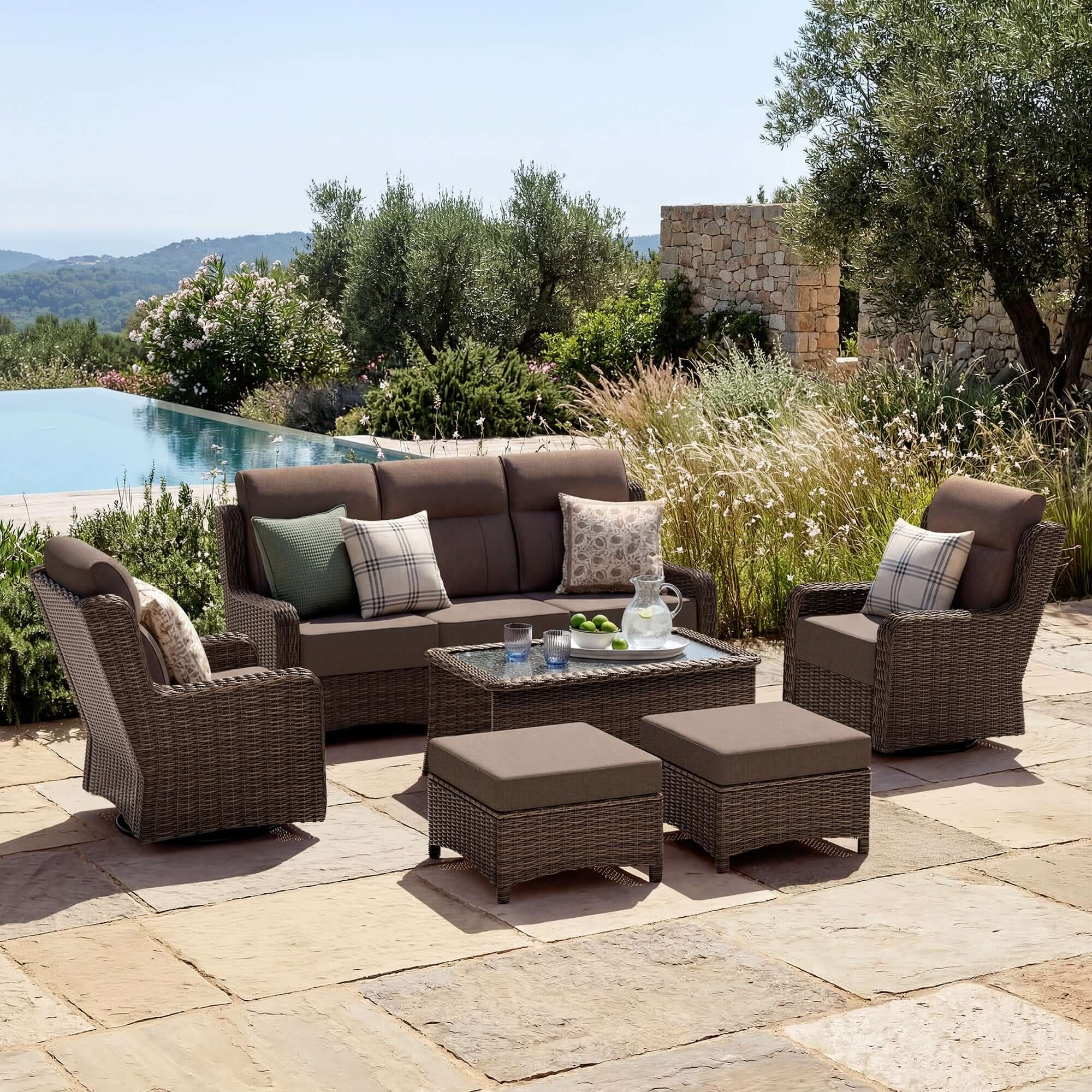 LOAM Outdoor Wicker Patio Furniture Set with Ottomans - ReedStead