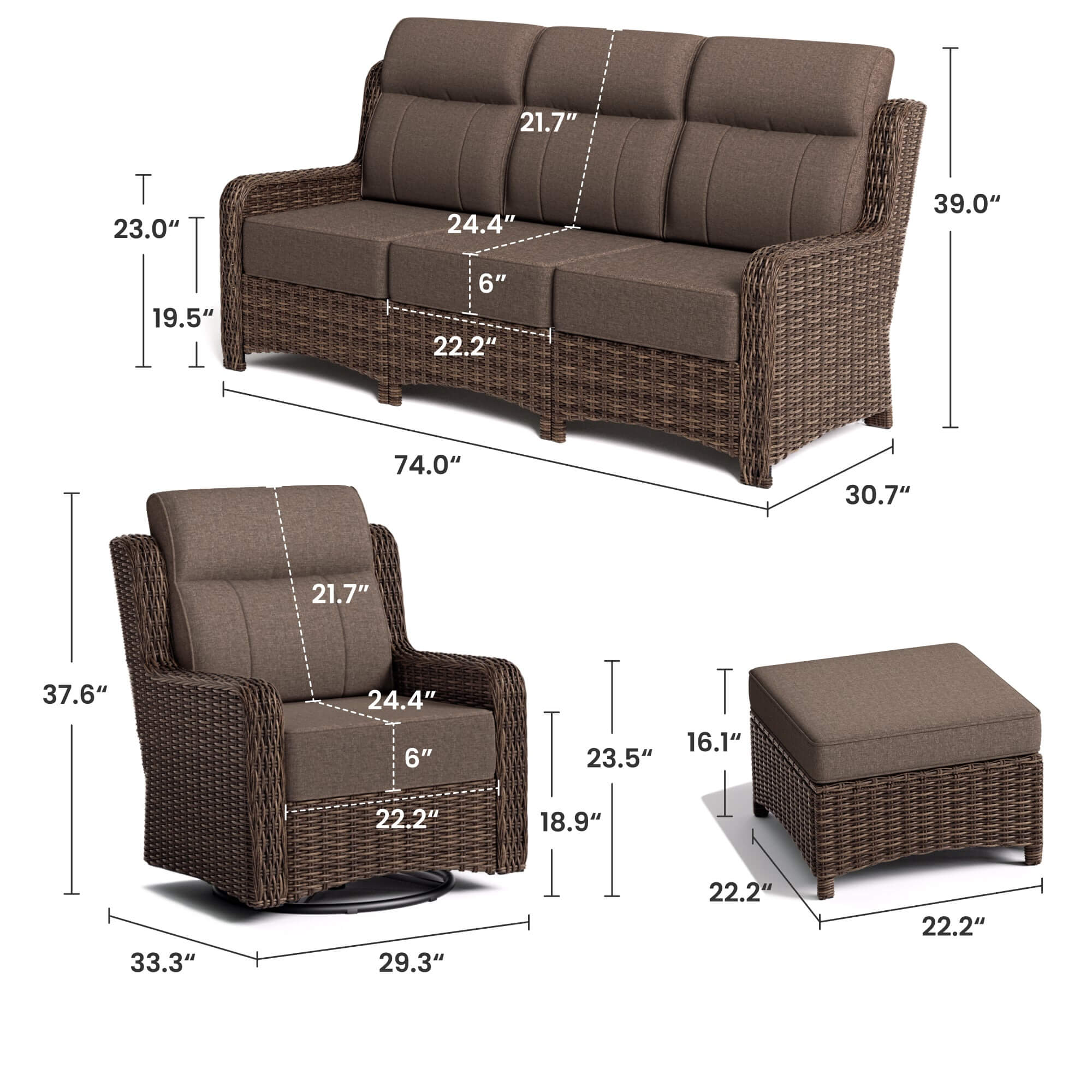 LOAM Outdoor Wicker Patio Furniture Set with Ottomans - ReedStead