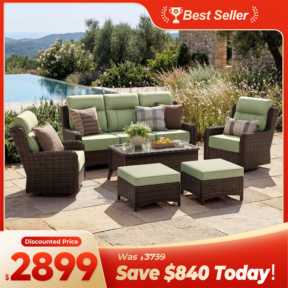 LOAM Outdoor Wicker 6 Piece Sofa Set With Coffee Table