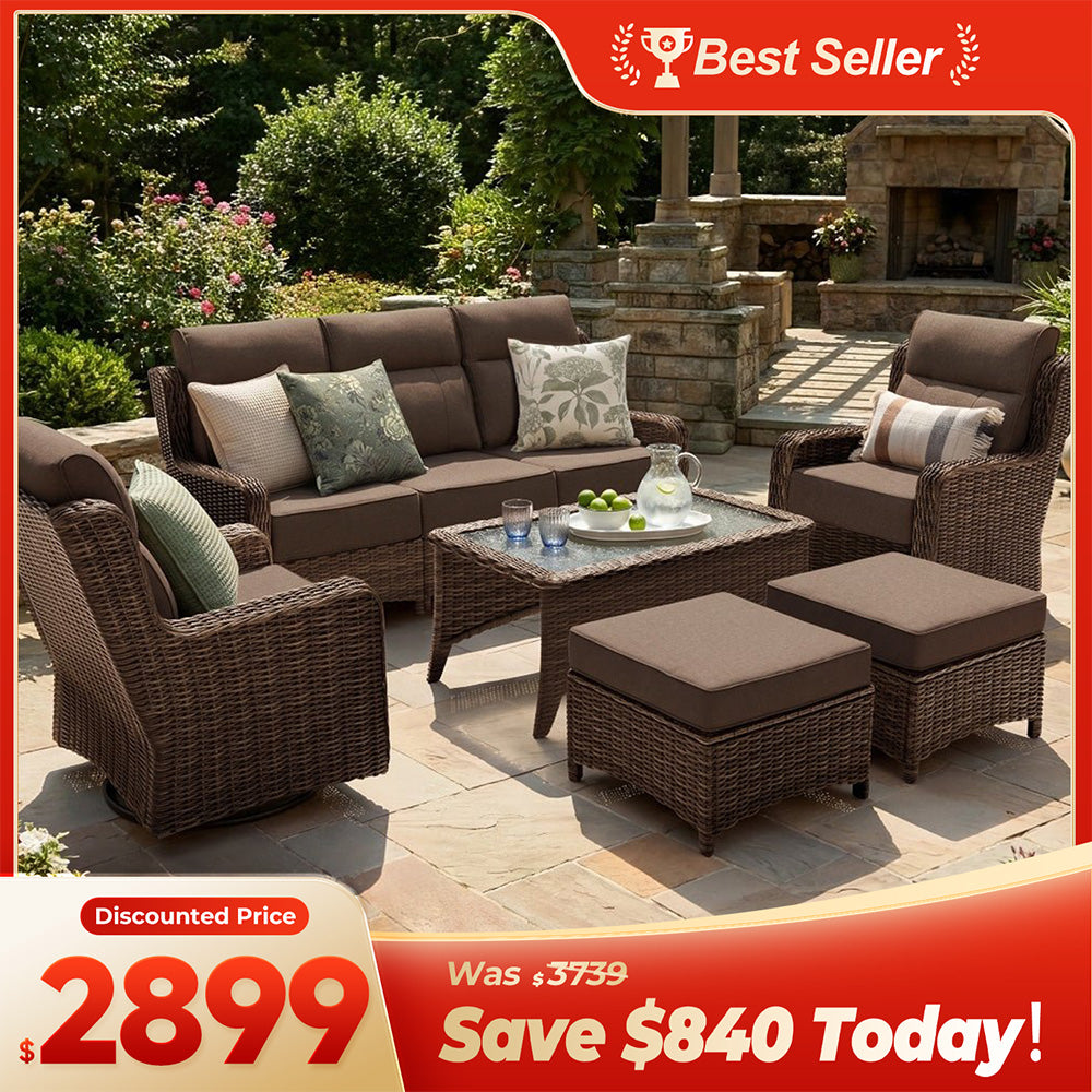 LOAM Outdoor Wicker 6 Piece Sofa Set With Coffee Table