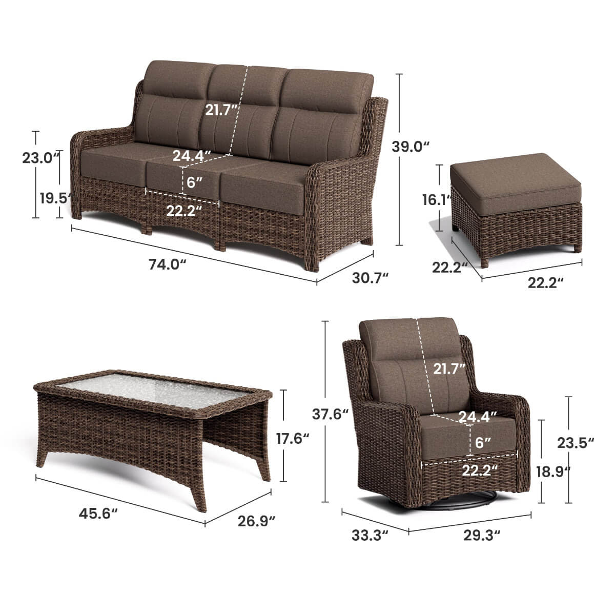 LOAM Outdoor Wicker Patio Furniture Set with Ottomans - ReedStead