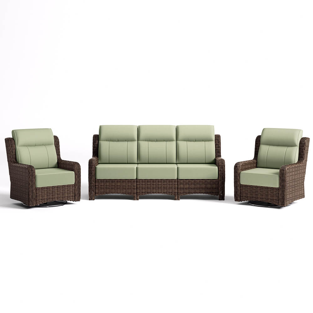 LOAM Outdoor 3-Piece Wicker Sofa Set with Swivel Chairs