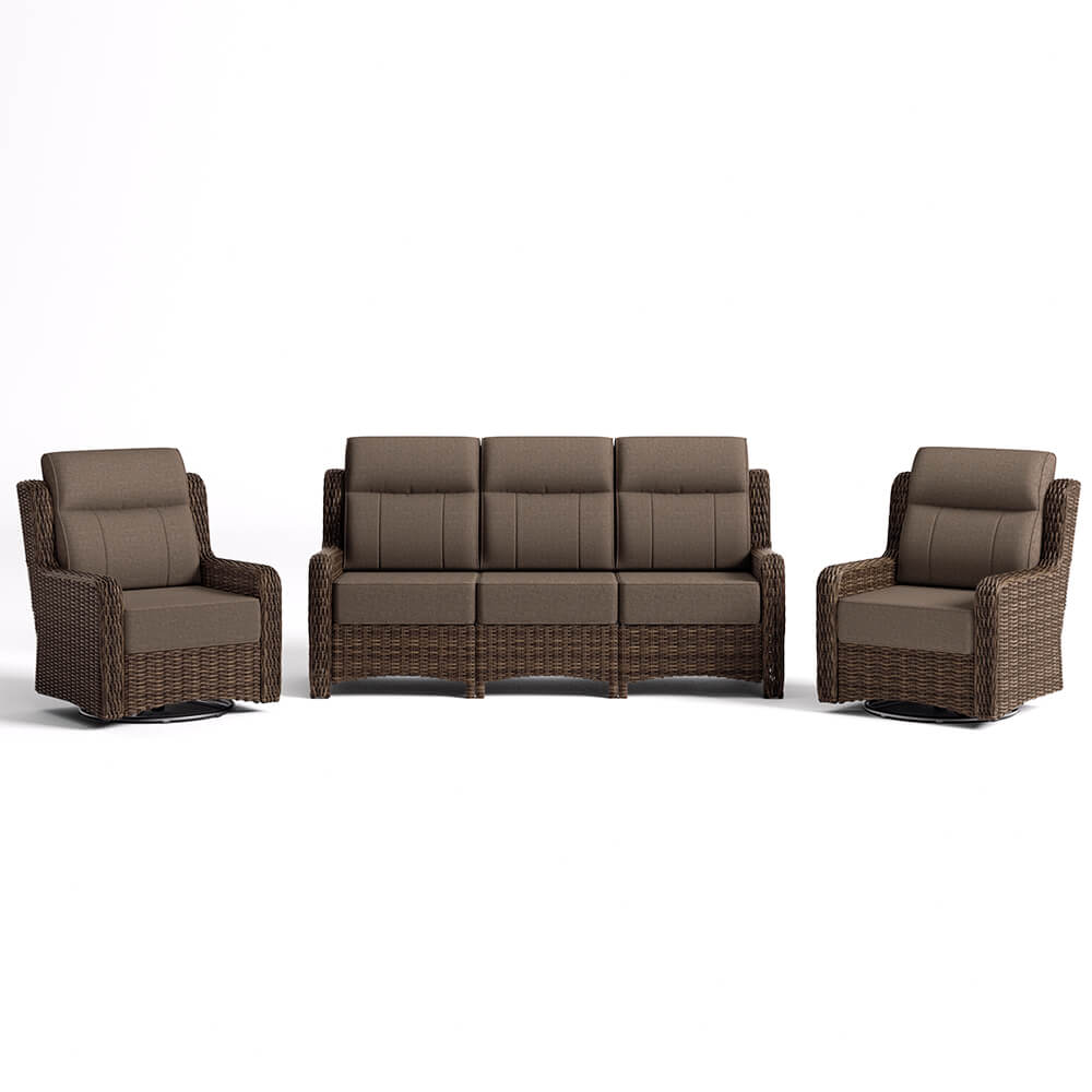 LOAM 3-Piece Wicker Sofa Set with Swivel Chairs