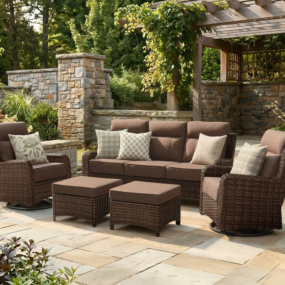 Patio Wicker Swivel Glider Chairs Set with Customizable Ottoman & Side Table