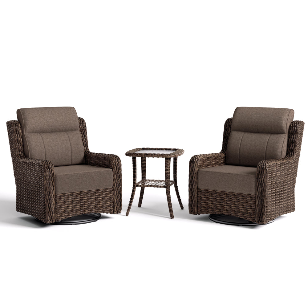 Patio Wicker Swivel Glider Chairs Set with Customizable Ottoman & Side Table