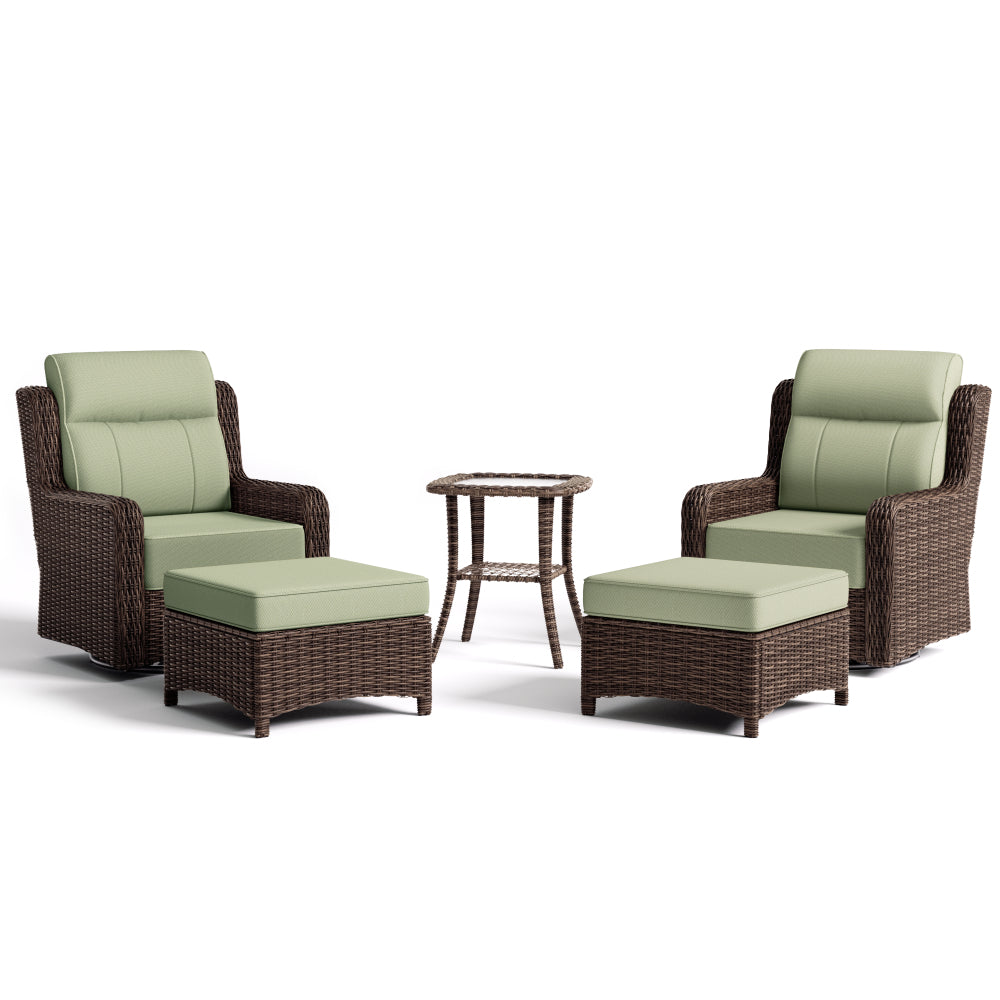 Patio Wicker Swivel Glider Chairs Set with Customizable Ottoman & Side Table